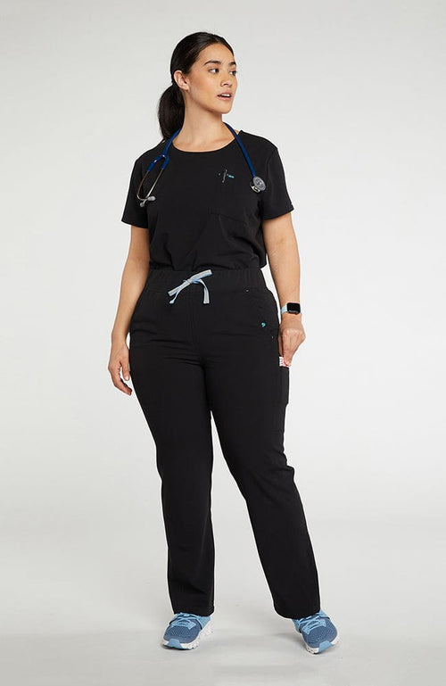 District high-waisted scrub pants 6-pocket CORE scrub in black.
